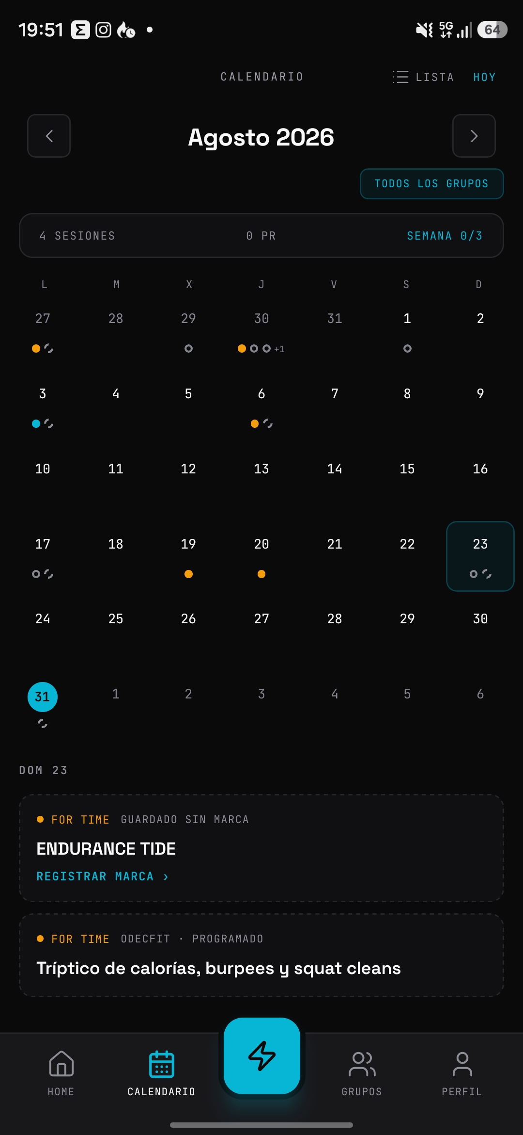 Calendario de entrenamientos