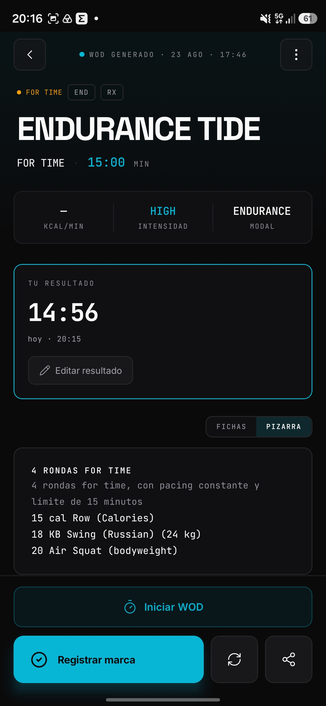 WOD con resultado registrado